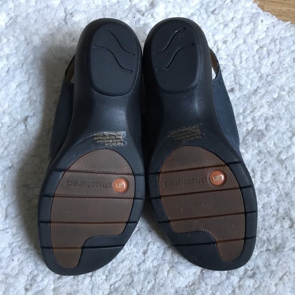 Clarks Unstructured Navy Suede and Metallic Purple Sandals Size 9N - Picture 5 of 12